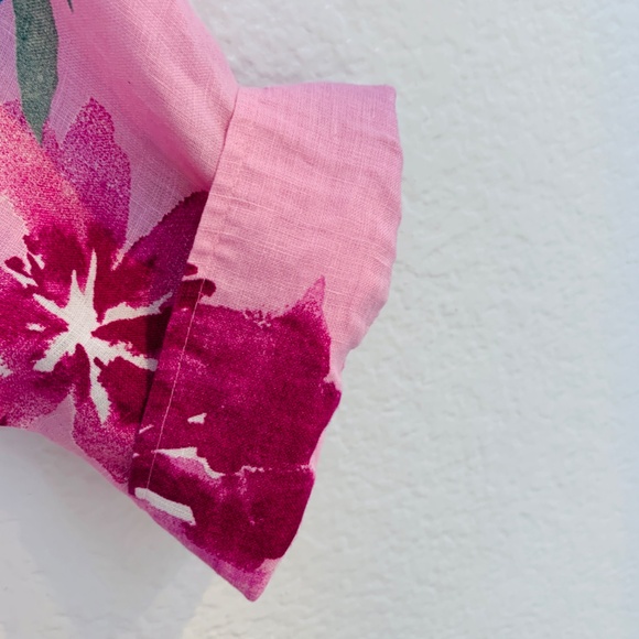 Chico's Linen Button Up Shirt Size 10 Pink Floral Tropical Hawaiian Vacation - Picture 7 of 11